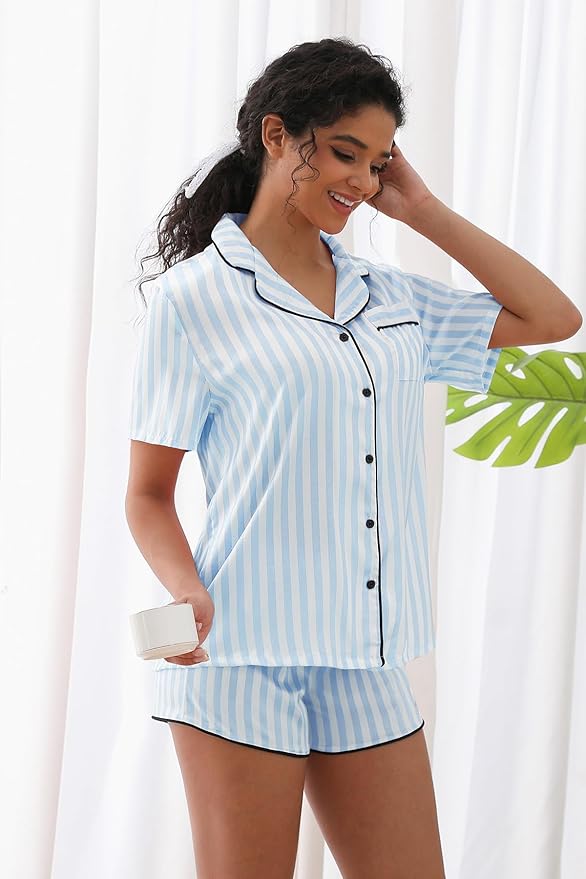 Women's Pajamas Set Sleepwear with Short Sleeve Top & Elastic Waist Shorts