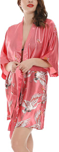 Women Kimono Robes Satin Dressing Gown Crane and Blossoms Sleep Lounge Nightwear Short Silk Bride Bridesmaid Robe
