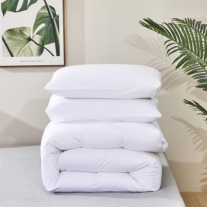 Luxlovery White Comforter Set King Plain White Bedding Comforter Set Solid King Bed Size Blanket Soft Minimalist Durable Fluffy Blanket Quilts Women Men