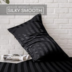 MR&HM Satin Bed Sheets, Twin Size Sheets Set, 3 Pcs Silky Bedding Set with 15 Inches Deep Pocket for Mattress (Twin, Black Striped)