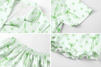 Umeyda Girls & Women Satin Pajamas Set Button Down 2 Piece Silk Pjs Shorts Set Ruffle Sleepwear, 5 Years-Women L