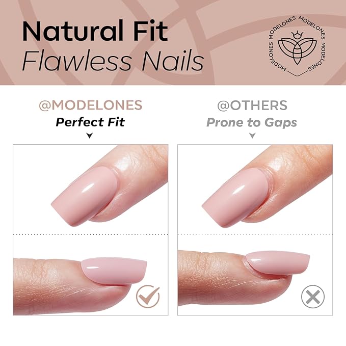 Modelones Sheer Greige Press on Nails, Short Square Fake Nails, Semi-Transparent Reusable Nail Kit with Nail Glue Adhesive Tabs Mini Nail File, Nails Press Ons 32Pcs16 Sizes, Women Girl Gift