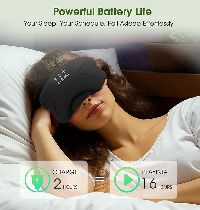 Sleep Mask with Headphones Bluetooth 5.4, LC-dolida Wireless Music Eye Mask for Sleeping Headphones with Soft Bamboo Cotton Cooling Breathable,Ultra-Thin Stereo Speaker for Side Sleepers-Black