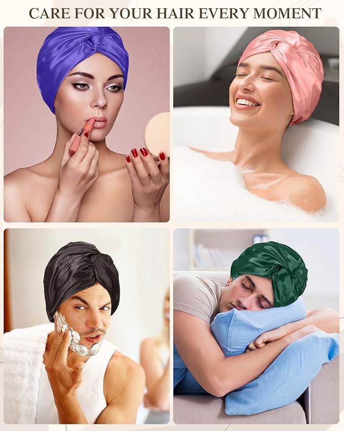 Canlierr 5 Set Adjustable Silk Satin Bonnet for Sleeping Women Scrunchie Double Layer Night Cap Sleep Turban Hair Wrap Unisex