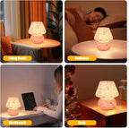 Mushroom Lamp, Small Bedside Table Lamp for Bedroom, Living Room, Cute Nightstand Lamp, Translucent Pink Glass Desk Light with E26 2700K Bulb, Home Decor Gift for Girls Women
