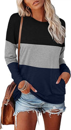 Magritta Women's Long Sleeve Leopard Color Block Tunic Comfy Crewneck T Shirt Tops Black XL