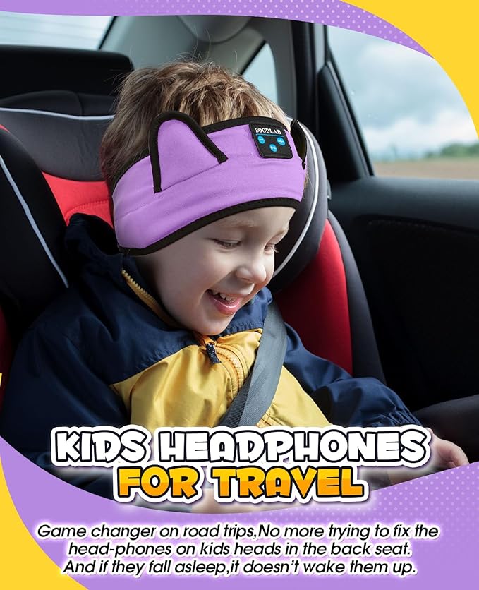 Kids Headphones Headband Wireless, Kids Bluetooth Headband, Baby Headphones with Thin Speakers & Wired Playback 3.5 MM Jack, Perfect Toddlers & Children's Earphones for Home, School & Travel