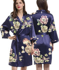 WJing Yi Jia Womens Satin Kimono Robe Silky Robes Floral Bathrobe Bride Bridesmaid Wedding Bridal Dressing Gown Loungewear