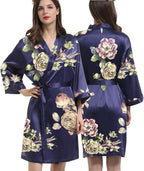 WJing Yi Jia Womens Satin Kimono Robe Silky Robes Floral Bathrobe Bride Bridesmaid Wedding Bridal Dressing Gown Loungewear