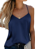 Ekouaer Women's 2 Pcs Satin Camisole Silky Pajama Tank Tops V Neck Soft Spaghetti Strap Loose Basic Sleepwear