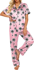 Ekouaer Silk Satin Pajamas Set Women Short Sleeve Sleepwear Soft Button Down Loungewear Pjs Set