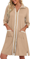 Ekouaer Women Zipper Robe Lightweight House Coat Zipper Front Short Bathrobes Soft Nightgown with Pockets S-3XL