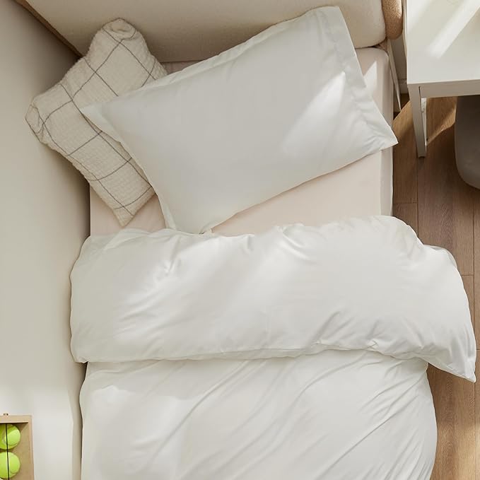 Bedsure Duvet Cover Twin/Twin XL Size - Soft Double Brushed Bedding Set for Kids & Adults, Zipper Closure, 2 Pieces, Includes 1 Duvet Cover (68"x90") & 1 Pillow Sham, NO Comforter, Cream White