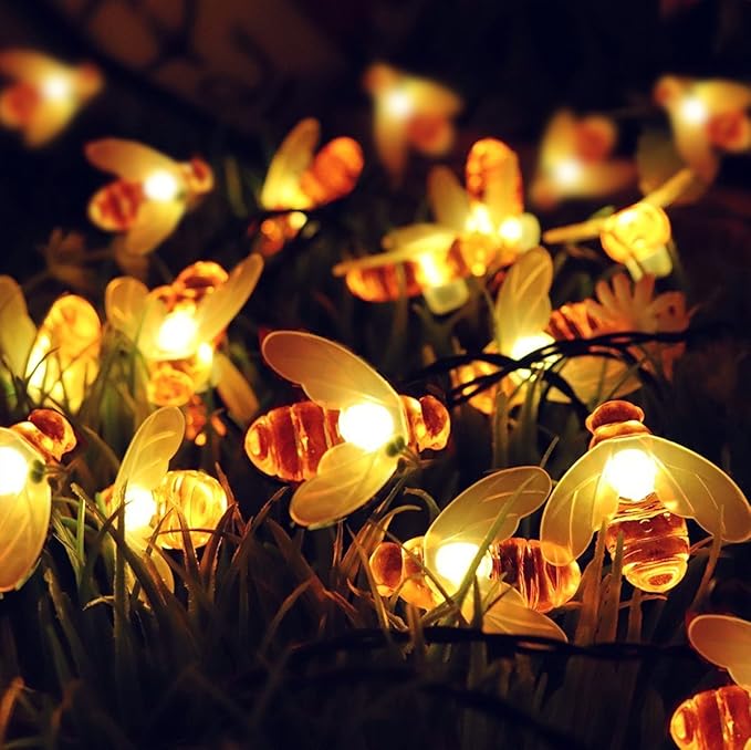 Honeybee Solar String Lights,Waterproof 20FT 30Led Bumble Bee Shape Solar Powered Fairy String Lights for Outdoor Garden Summer Party Wedding Xmas Decoration(Warm White)