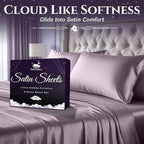SLEEP SANCTUARY Satin Sheets Queen Size – 4 Piece Luxury Silky Bed Set, Softer Than Silk, 15" Deep Pocket, Cooling & Wrinkle-Free, Moisture-Wicking & Breathable for Hair & Skin (Lavender)