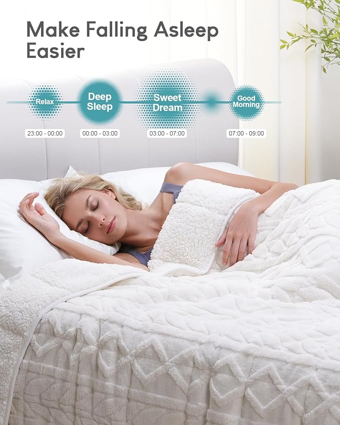 Cottonblue Weighted Blanket 15lbs for Twin/Full Ded - Plush Jacquard Sherpa Bed Blanket for Deep Sleep and Relaxation, Heavy Calm Blankets with Glass Beads, 48x72 Inches, Cream White