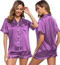 SWOMOG Womens Silk Satin Pajamas Set Short Sleeve Sleepwear Button Down Top and Shorts Loungewear 2 Piece Pjs Set XS-3XL