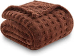 NEWCOSPLAY Super Soft Throw Blanket Coffee Premium Silky Flannel Fleece 3D Waffle Checkered Lightweight Bed Blanket All Season Use (Coffee, Throw(50"x70"))