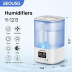 5L Top Fill Ultrasonic Humidifier,Cool Mist Humidifiers with Timer & Humidity Control for Bedroom, Baby, Large Rooms & Plants (White)