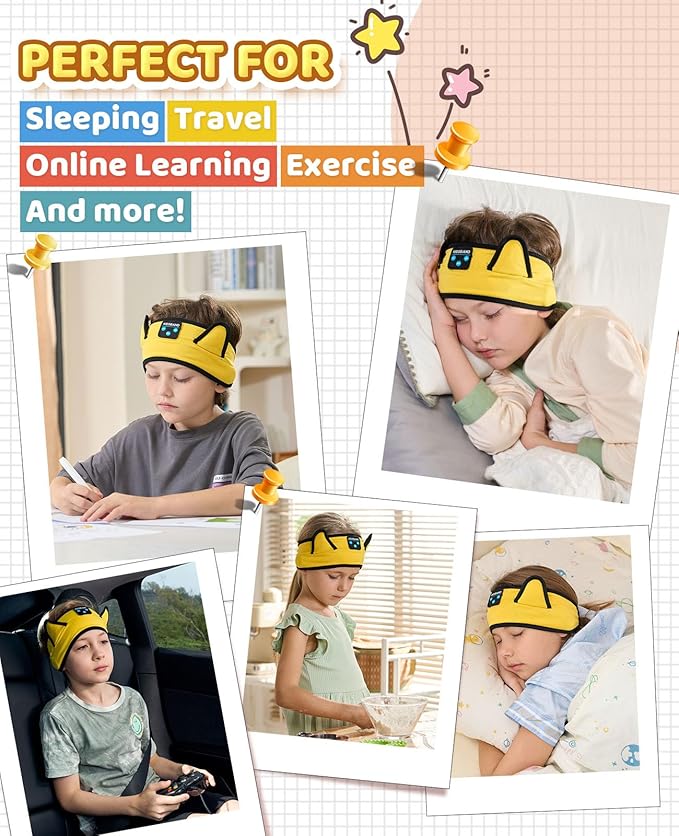 KIDSBAND Kids Headphones, Bluetooth Headband for Kids with Wired Playback 3.5 MM Jack for School, Travel