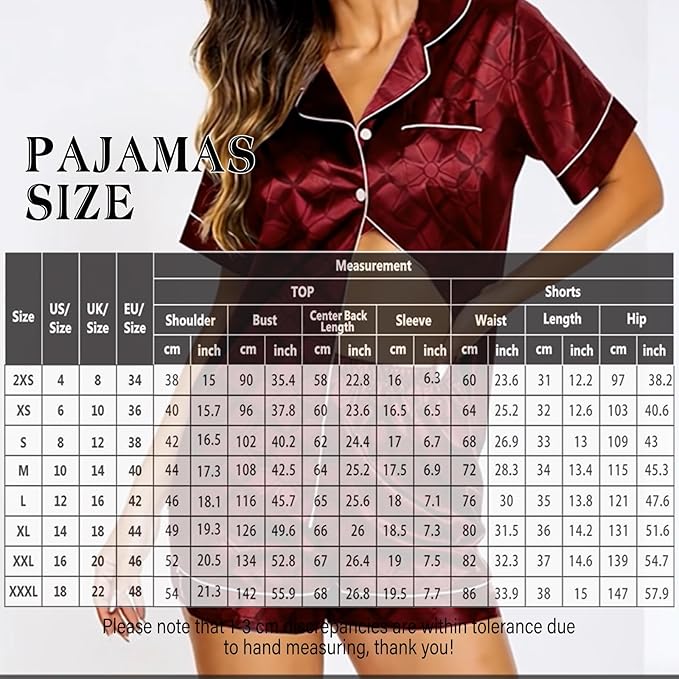 WJing Yi Jia Womens Silk Satin Pajamas Loungewear Two-Piece Sleepwear Button-Down Floral Pj Set XS-4XL
