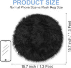15.7 Inches Mini Black Round Faux Fur Sheepskin Area Rug, Fluffy Small Circle Rugs Cushion for Chair, Furry Carpet for Nail Desk, Shaggy Circular Rug Plush Rug