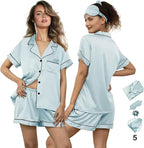 WJing Yi Jia 5Pcs Womens Soft Satin Pajama Set XS-4XL Button-Down Silk Pajamas Floral Sleepwear Bridal Pjs Lounge Pj Sets