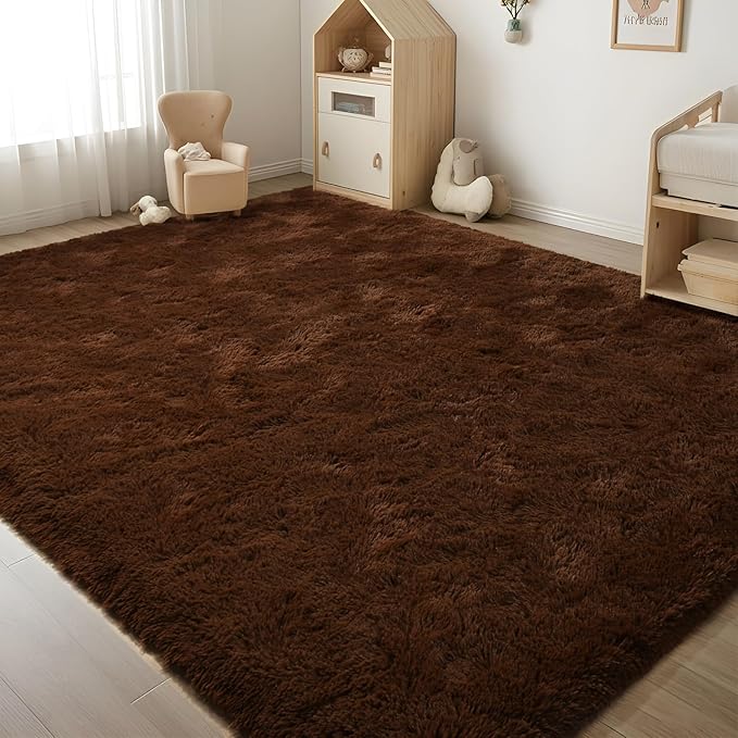 ISEAU Fluffy Rug Carpets Soft Shaggy Area Rugs Indoor Floor Mats for Kids Room Fuzzy Carpet Comfy Cute Nursery Carpets Bedside Mat for Boys Girls Bedroom Living Room Home Decor, 6ft x 9ft,Brown