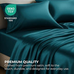 Pure Bedding Satin Sheets Twin [3-Piece, Teal] Hotel Luxury Silky Bed Sheets - Extra Soft 1800 Microfiber Sheet Set, Wrinkle, Fade, Deep Pocket Fitted Sheet, Flat Sheet, Pillow Cases