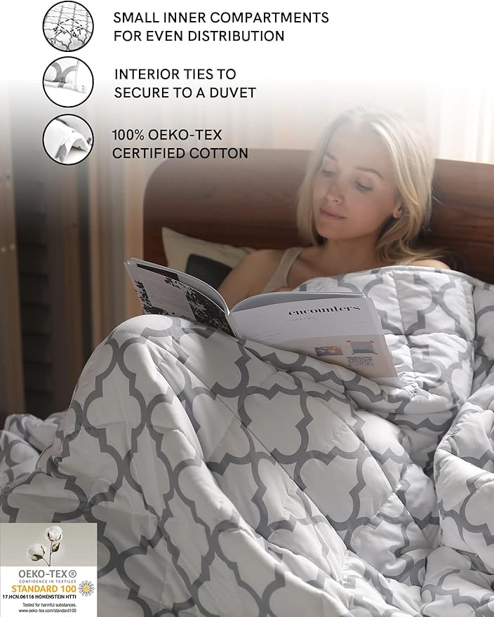 YnM Weighted Blanket,Heavy 100 Percent Oeko-Tex Certified Cotton Material, Bed Blanket for One Person of 160lbs, Ideal for Queen/King Bed (60x80 Inches, 17 Pounds, Lattice Scroll)