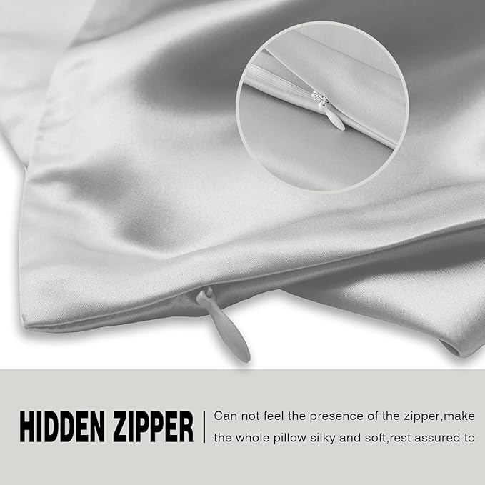 Silk Body Pillowcase Mulberry Silk Pillowcase Body Pillow Cases with Zipper Soft Breathable Smooth Cooling 20x54 inches Body Pillow Pillowcase for Sleep (Silver Grey,20"X 54",1Pcs)