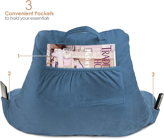Clara Clark Reading Pillow for Kids & Teens with Shredded Memory Foam, Backrest Pillows for Reading, Watching, and Gaming, Use on Couch, Bed, Floor, Adjustable Support with Washable Cover Blue Heaven