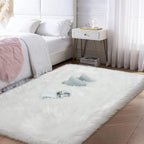 Faux Fur Area Rug, White Fluffy Rugs for Bedroom Living Room, 4'x6' Soft Shaggy Fuzzy Rug for Nursery, Indoor Plush Floor Carpets for Kids Girls Boys Teen Dorm, Cute Home Decor, Rectangle