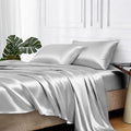 MR&HM Satin Bed Sheets, King Size Sheets Set, 4 Pcs Silky Bedding Set with 15 Inches Deep Pocket for Mattress (King, Silver Grey)