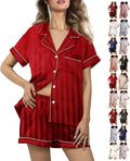 WJing Yi Jia Womens Silk Satin Pajamas Loungewear Two-Piece Sleepwear Button-Down Floral Pj Set XS-4XL