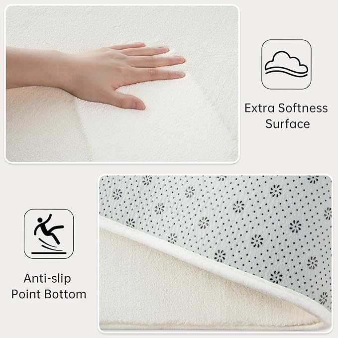 Andecor Shag Living Room Area Rug, 6x9 Cream White Washable Fuzzy Bedroom Rugs, Soft Fluffy Indoor Carpets for Dorm Boys Girls Kids Room Nursery Home Decorations