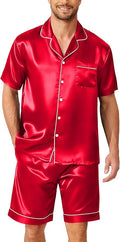 Ekouaer Mens Pajamas Set Silk Satin Sleepwear Short Sleeve Button Down Pjs Set 2 Piece Loungewear with Pockets S-XXL
