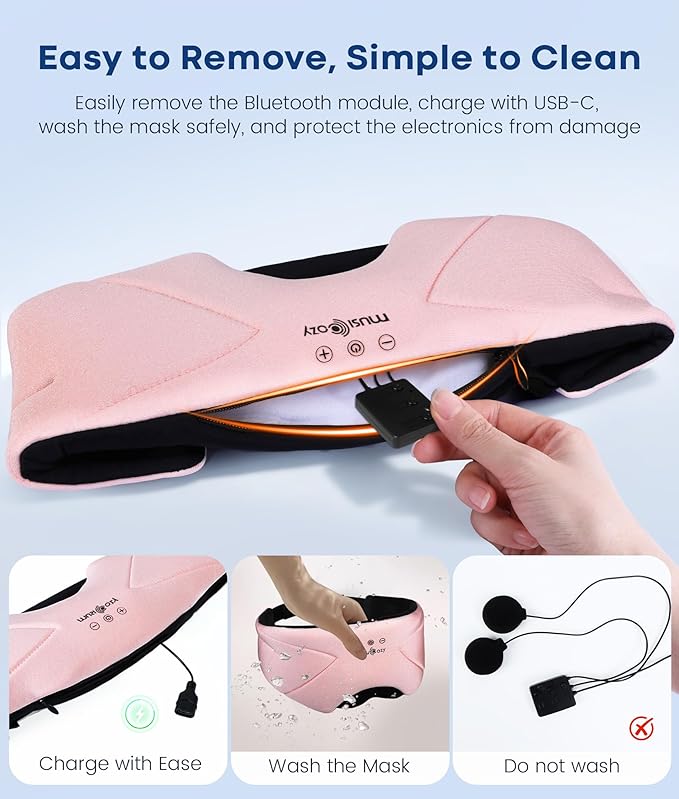 MUSICOZY Bluetooth Sleep Mask Headphones 5.4, Wireless Over-Ear Headphones Washable Zipper Sleep Headphones Mask with HD Stereo Speakers for Side Sleepers Travel & Relaxation, Gifts for Men Women