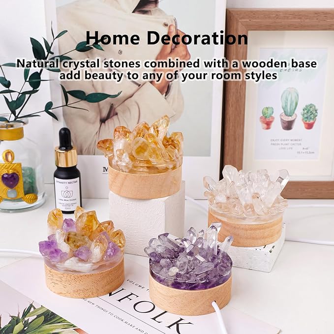 Runyangshi Natural Crystal Night Lamp Bedroom Bedside Sleep Night Light Citrine Healing Crystal Gemstone Quartz Light Ambient Light USB Powered Night Decorations Desktop Ornament for Home Decor Gift