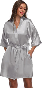Women's Satin Short Robe Bridesmaid Bride Wedding Party Robes Silky Sleepwear Loungewear