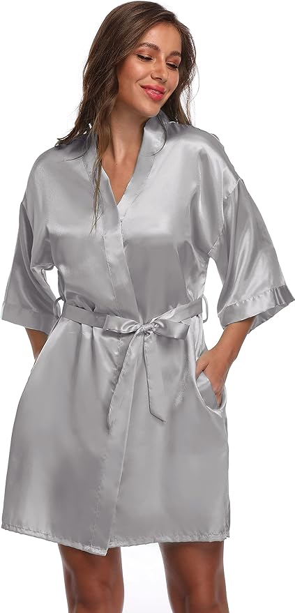 Women's Satin Short Robe Bridesmaid Bride Wedding Party Robes Silky Sleepwear Loungewear