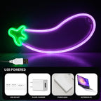 ENUOLI Eggplant Neon Signs,LED Purple Eggplant Neon Light Decorative Art LED Lights for Wall Decor,USB/Battery Powered Night Lamps Light Up Signs for Bedroom,Party, Living Room,Home Decor