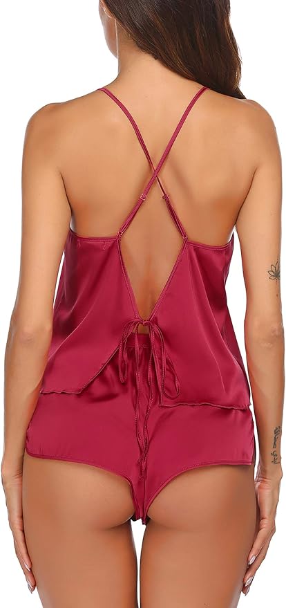 Ekouaer Silk Pajamas Set for Women Satin Backless Lingerie Pjs Cami Top and Shorts Nightwear