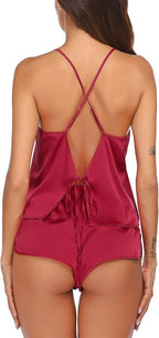 Ekouaer Silk Pajamas Set for Women Satin Backless Lingerie Pjs Cami Top and Shorts Nightwear