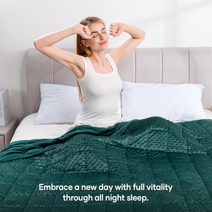 Wemore Minky Dot Weighted Blanket for Adults Queen Size 15 lb, Soft Heavy Blanket for Stress Relief and Sleep Promotion, Breathable Blanket for All-Season with Glass Beads, Dark Green 60 x 80 inches