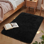 Macgace Small Throw Rugs for Bedroom, 2x3 Black Mini Non-Slip Area Rug, Super Soft Plush Fluffy Carpet Modern Home Decor Aesthetic for Entryway Entrance Nursery Kids Room Dorm Office