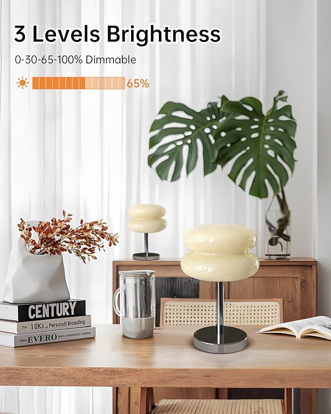 Mushroom Table Lamp for Bedroom, Cordless Mid Century Modern Lamp, Cute Egg Tart Small Night Light, 5000mAh Rechargeable Table Light for Living Room Nightstand Home Mushroom Decor Aesthetic (Cream)