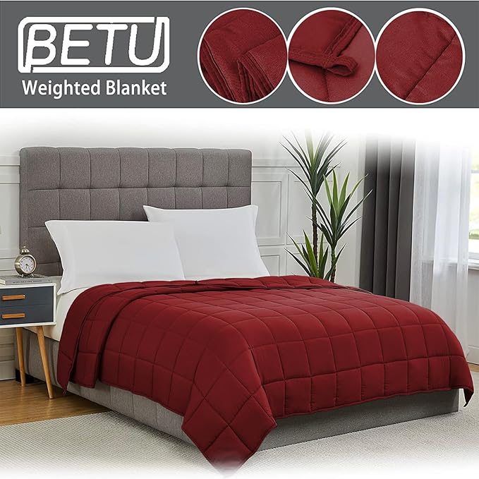 Red Weighted Blanket for Adults 20lbs, 48"x72", Twin Full Size Cooling Heavy Throw Blanket for 130-220lbs, Microfiber Soft Thick Big Blankets Weighted Comforter Gift for Sleeping