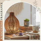 Copkim Essential Oil Diffuser Rattan Woven Boho Aroma Humidifier 80ml Ultrasonic Aromatherapy Diffuser with Timer and Waterless Auto-Off 2 Mist Modes Noiseless Warm Light for Home Office Bedroom