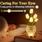 Birthday Gifts for Women/Mom Table Lamp, 3 Color Crystal Flower Bedside Lamps Infinitely Dimming with USB Charge Small Night Light,Nightstand Touch Lamp for Bedroom (A-White)